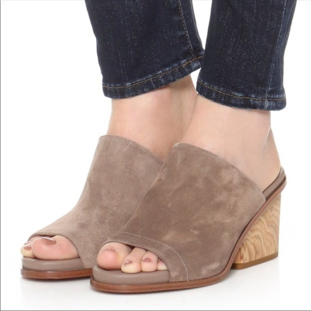 Vince Tulsa Taupe Suede Leather Wood Heel Mule 7